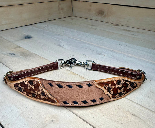 Daisy Buckstitch Rough Out Black Wither Strap