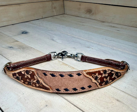 Daisy Buckstitch Rough Out Black Wither Strap