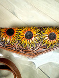 Clear Leather Tooled Painted Sunflower Bag