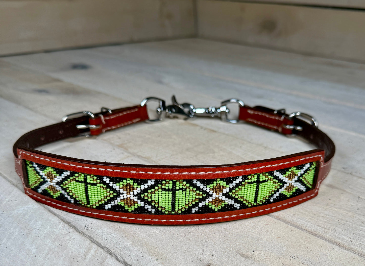 Green Cross Beaded Wither Strap