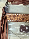 Clear Leather Flower Tooled Buckstitch Crossbody