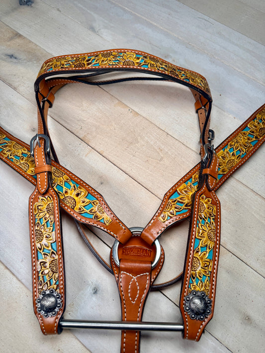 Painted Sunflower Cutout with Teal Underlay Tack Set