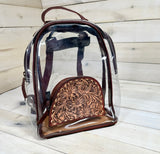 Clear Flower Leather Tooled Backpack