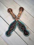 Daisy Tooled Turquoise Whipstitch Spur Strap