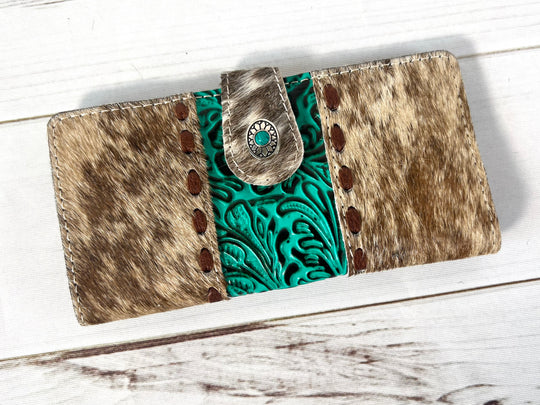 Turquoise Filigree and Cowhide Wallet