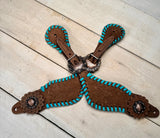 Rough Out Suede Teal Whipstitch Spur Straps