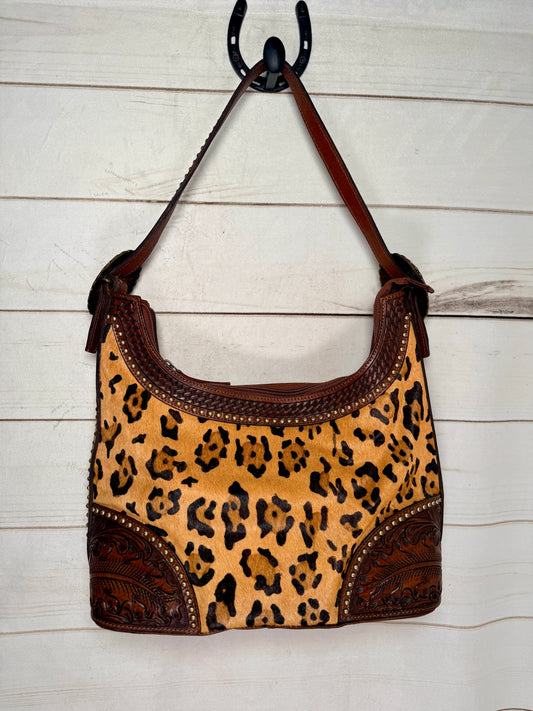 Cheetah Cowhide Studded Feather Tooled Hobo