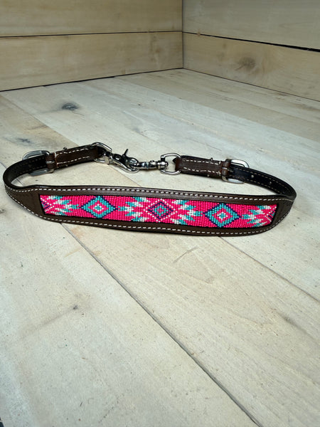 Hot Pink, Teal and Purple Beaded Leather Wither Strap