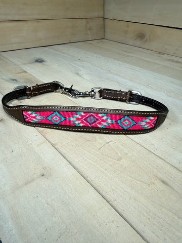 Hot Pink, Teal and Purple Beaded Leather Wither Strap
