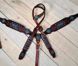 Pink and Teal Beaded with Turquoise Stone Tack Set