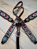 Teal and Pink Beaded Aztec Tack Set