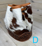 Ranchers Hide & Leather Tooled Band Bucket Handbag