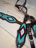Red and Teal Woven Copper Concho Tack Set