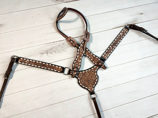 Blue Daisy Gladiator Style Leather Tack Set