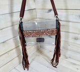 Clear Leather Flower Tooled Buckstitch Crossbody