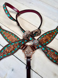 Turquoise Concho Green and Orange Sunflower Tack Set