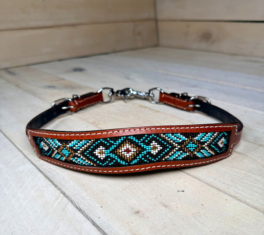 Teal White and Black Beaded Silver Concho Wither Strap