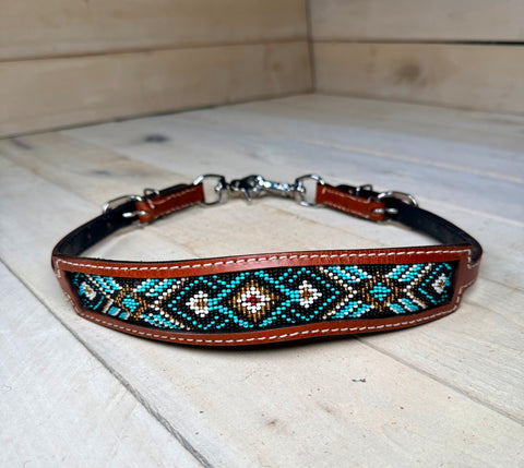 Teal White and Black Beaded Silver Concho Wither Strap