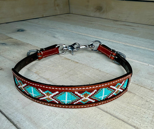 Teal and Brown Cross Beaded Wither Strap