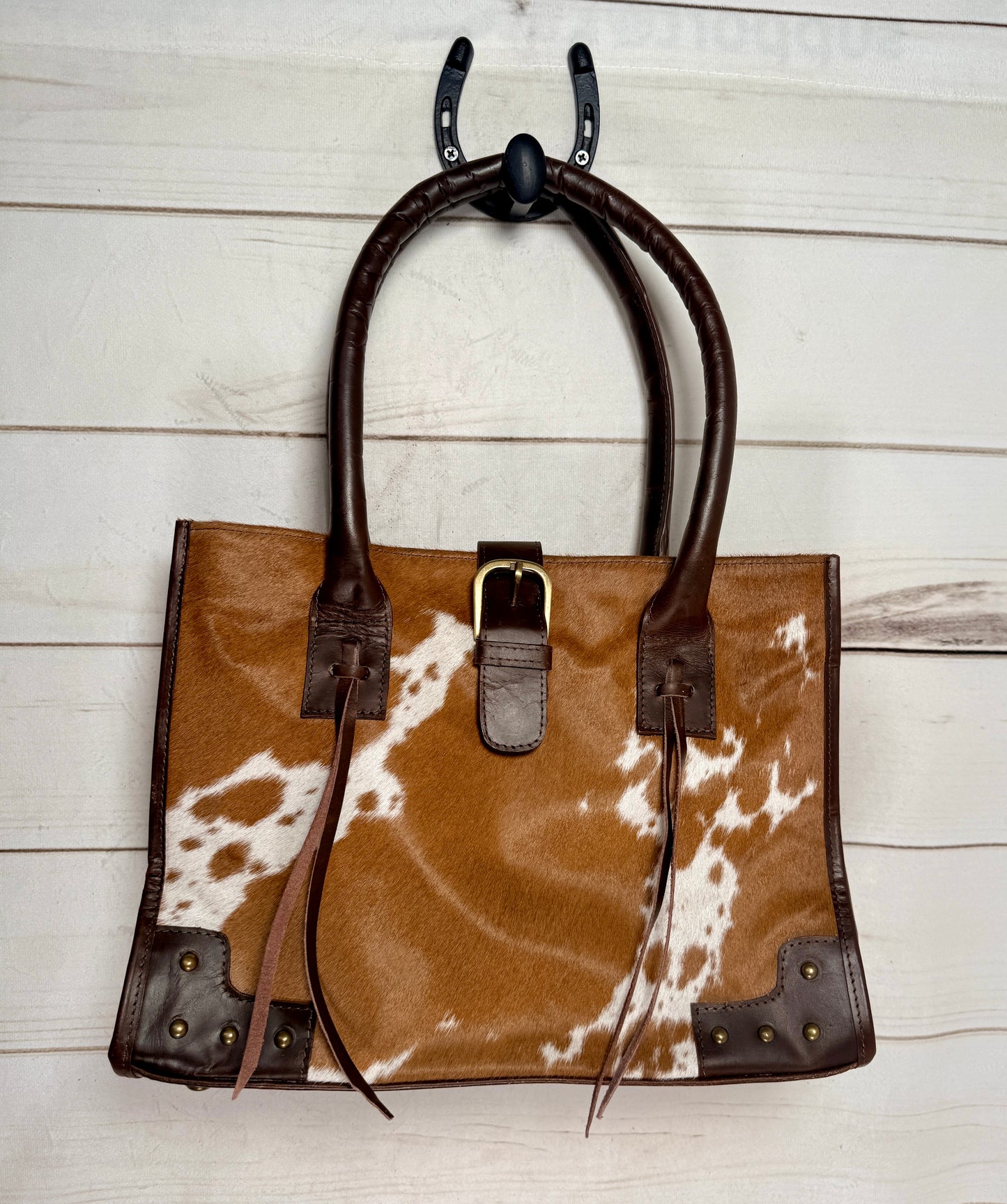 Hair-on Cowhide Leather Shoulder Handbag