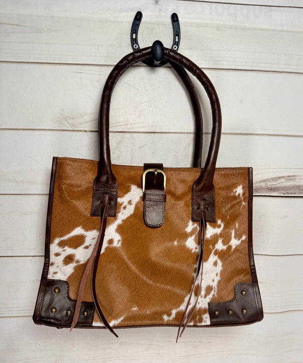 Hair-on Cowhide Leather Shoulder Handbag