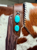 Cowhide Turquoise Stone Whipstitch Handbag