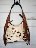 Floral Tooled Hide On Buckstitch Hobo Bag