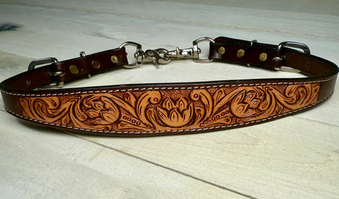 Tulip Leather Tooled Wither Strap
