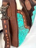 Turquoise Aztec Filigree Cowhide Handle Bag