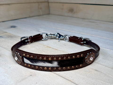 Cowhide Dark Leather Crystal Concho Wither Strap
