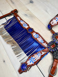 Painted Blue Flower Metallic Fringe Tack Set