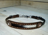 Cowhide Dark Leather Crystal Concho Wither Strap