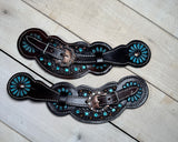 Turquoise Crystal Dark Leather Spur Straps