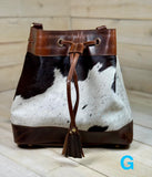 Cowhide and Leather Western Drawstring Bucket Bag