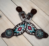 Teal and Pink Beaded Aztec Spur Straps