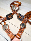 Rustic Concho Hide and Floral Tooled Tack Set