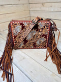 Floral Tooled White Buckstitch and Fringe Crossbody Handbag