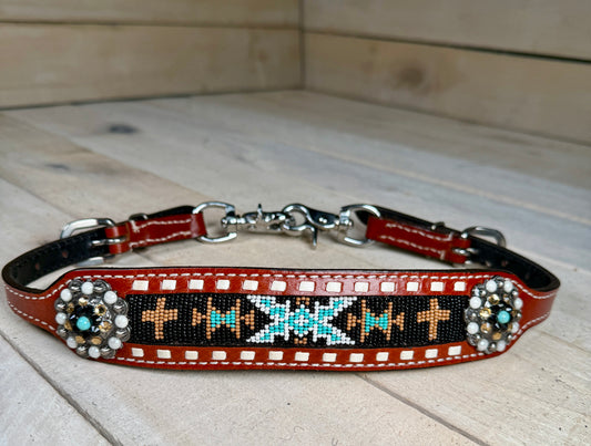 Teal and Gold Beaded Rhinestone Concho Wither Strap