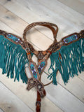 Turquoise, Purple, Black and White Beaded with Fringe Tack Set