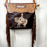 Branded Rodeo Days Hide & Leather Handle Fringe Bag