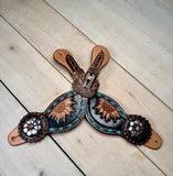 Turquoise Buckstitch Sunflower Concho spur Strap