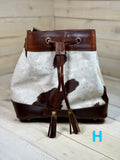 Cowhide and Leather Western Drawstring Bucket Bag