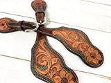 Teal Dotted Border Tooled Spur Straps