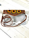 Clear Leather Tooled Painted Sunflower Bag