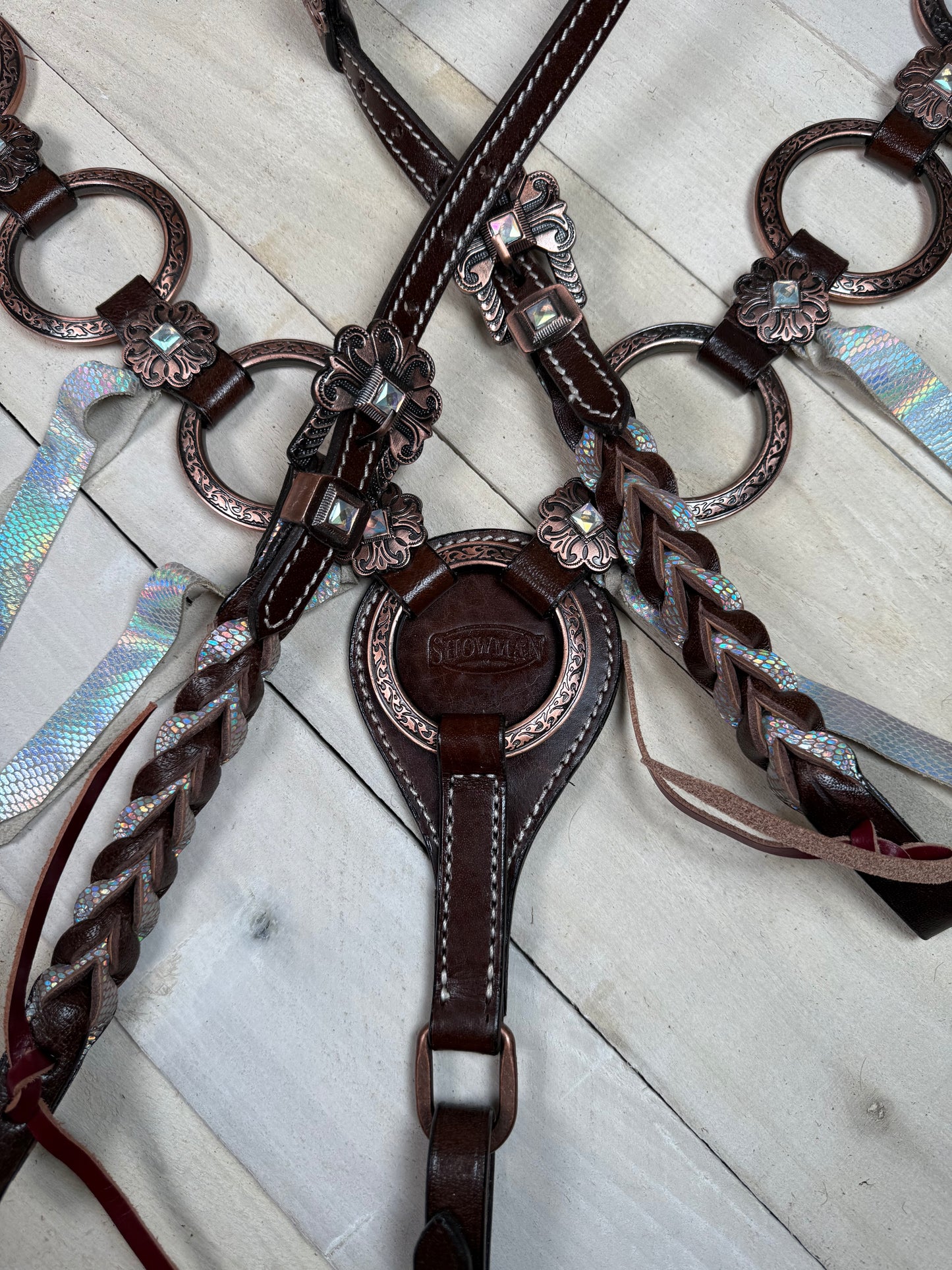 Shimmer Tassel Copper Concho and Ring  Tack Set