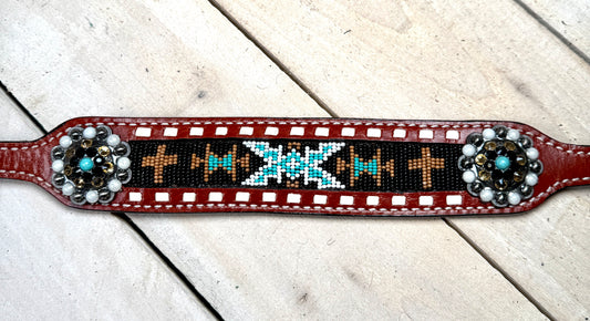 Teal and Gold Beaded Rhinestone Concho Wither Strap