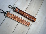 Natural Tooled Wristlet Leather Keychain