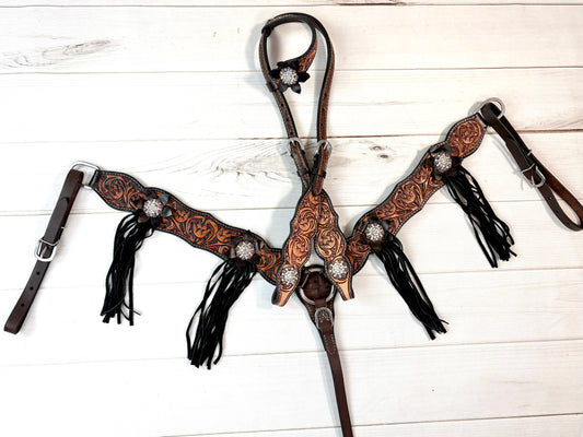 Tulip Leather Tooled Black Tassel Tack Set