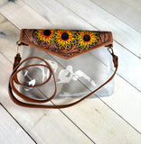 Clear Leather Tooled Painted Sunflower Bag