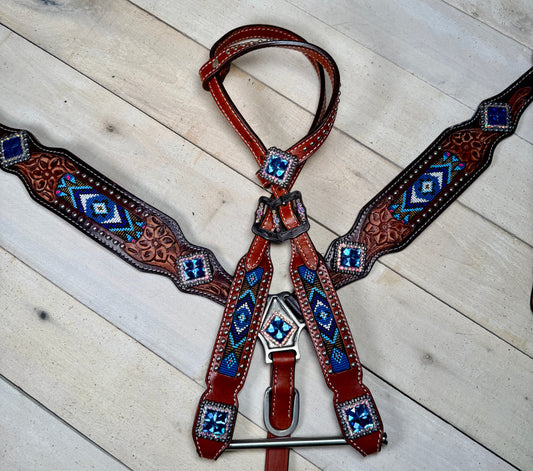 Royal Blue Crystal Concho Beaded Tack Set